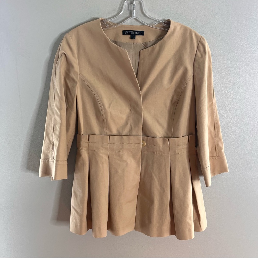 Lafayette 148 New York Size 4 Khaki Peplum Pleated Classic Chic Blazer Jacket